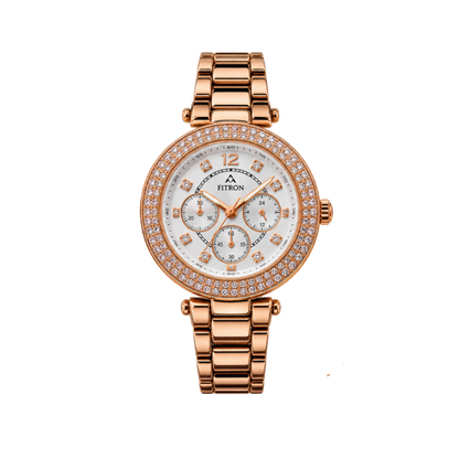 FITRON Women’s Luxury Crystal Watch – Rose Gold Stainless Steel -N6100L