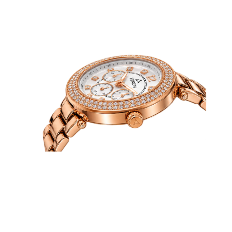 FITRON Women’s Luxury Crystal Watch – Rose Gold Stainless Steel -N6100L
