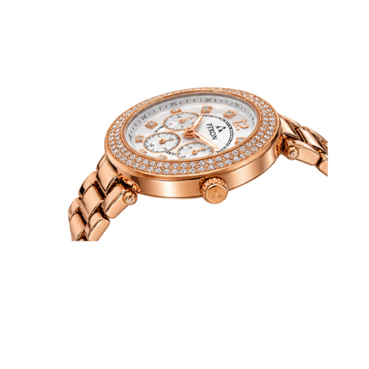 FITRON Women’s Luxury Crystal Watch – Rose Gold Stainless Steel -N6100L