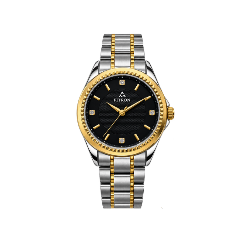 FITRON Luxury Two-Tone Black Dial Watch-NO 6081L