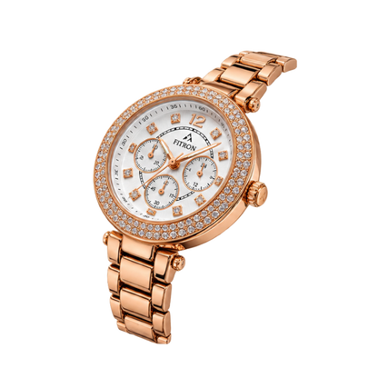 FITRON Women’s Luxury Crystal Watch – Rose Gold Stainless Steel -N6100L