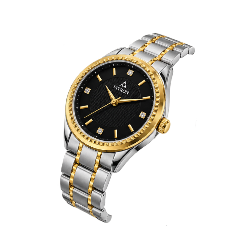 FITRON Luxury Two-Tone Black Dial Watch-NO 6081L