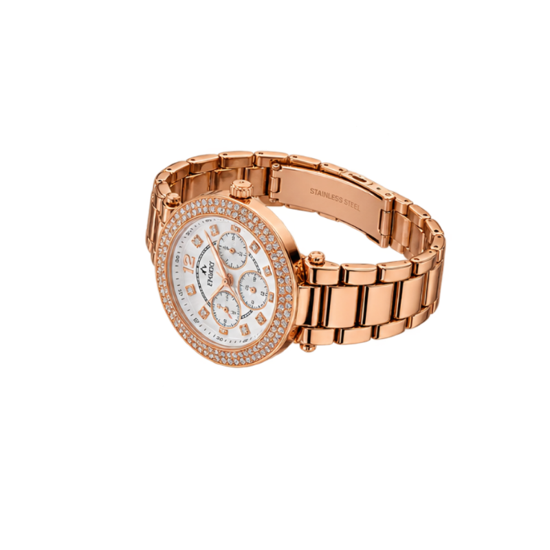 FITRON Women’s Luxury Crystal Watch – Rose Gold Stainless Steel -N6100L