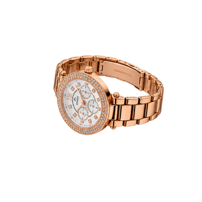 FITRON Women’s Luxury Crystal Watch – Rose Gold Stainless Steel -N6100L